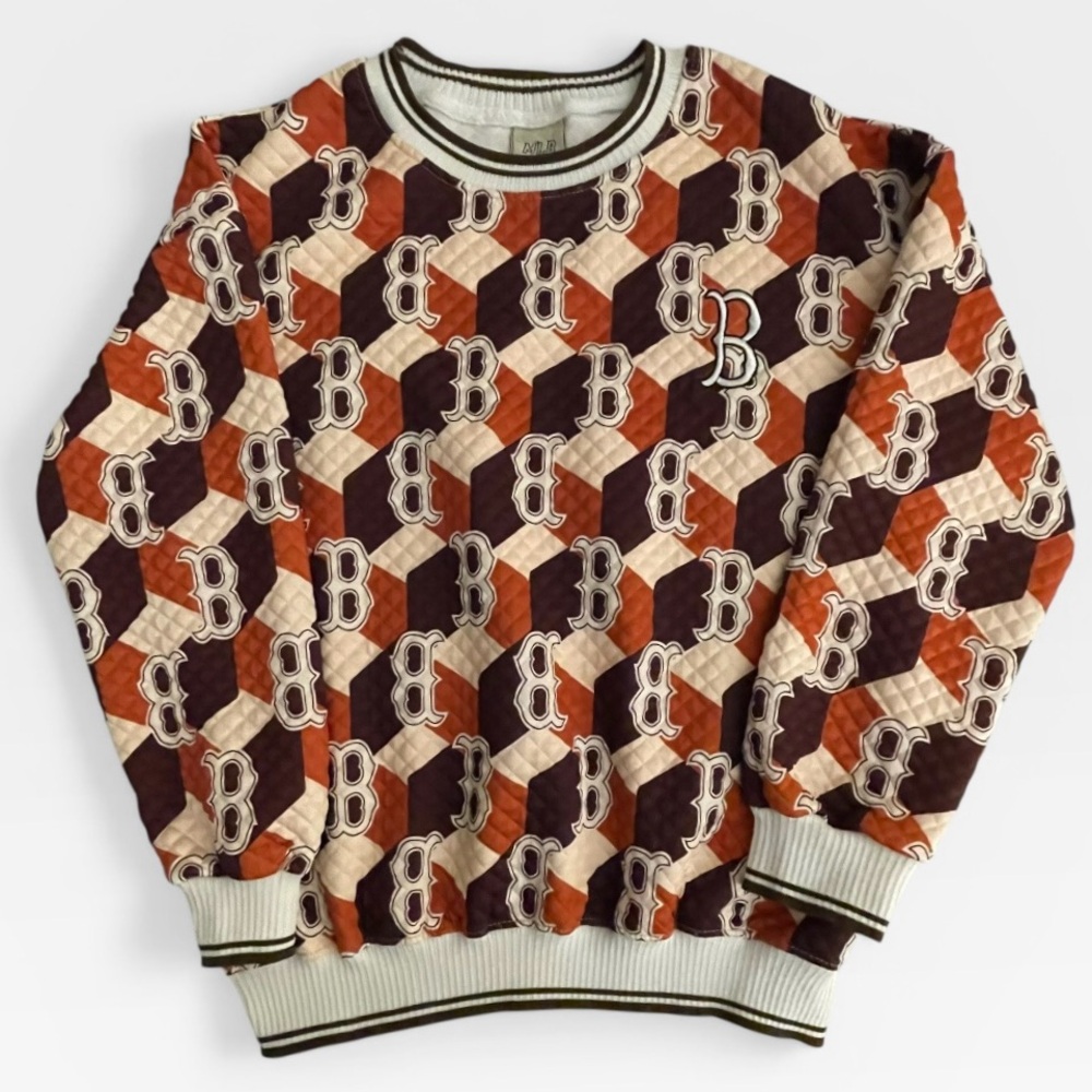 MLB Boston Red Sox Inspired Quilted Sweatshirt Korean Streetwear Y2K Mens Large